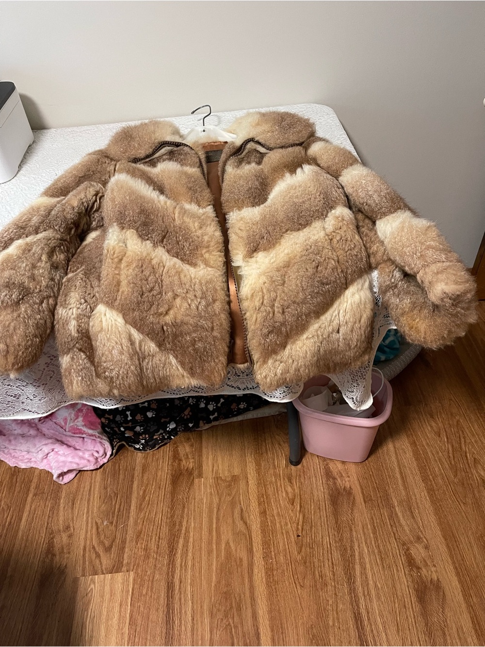 Women's Plush Fur Coat - Beige Multi
